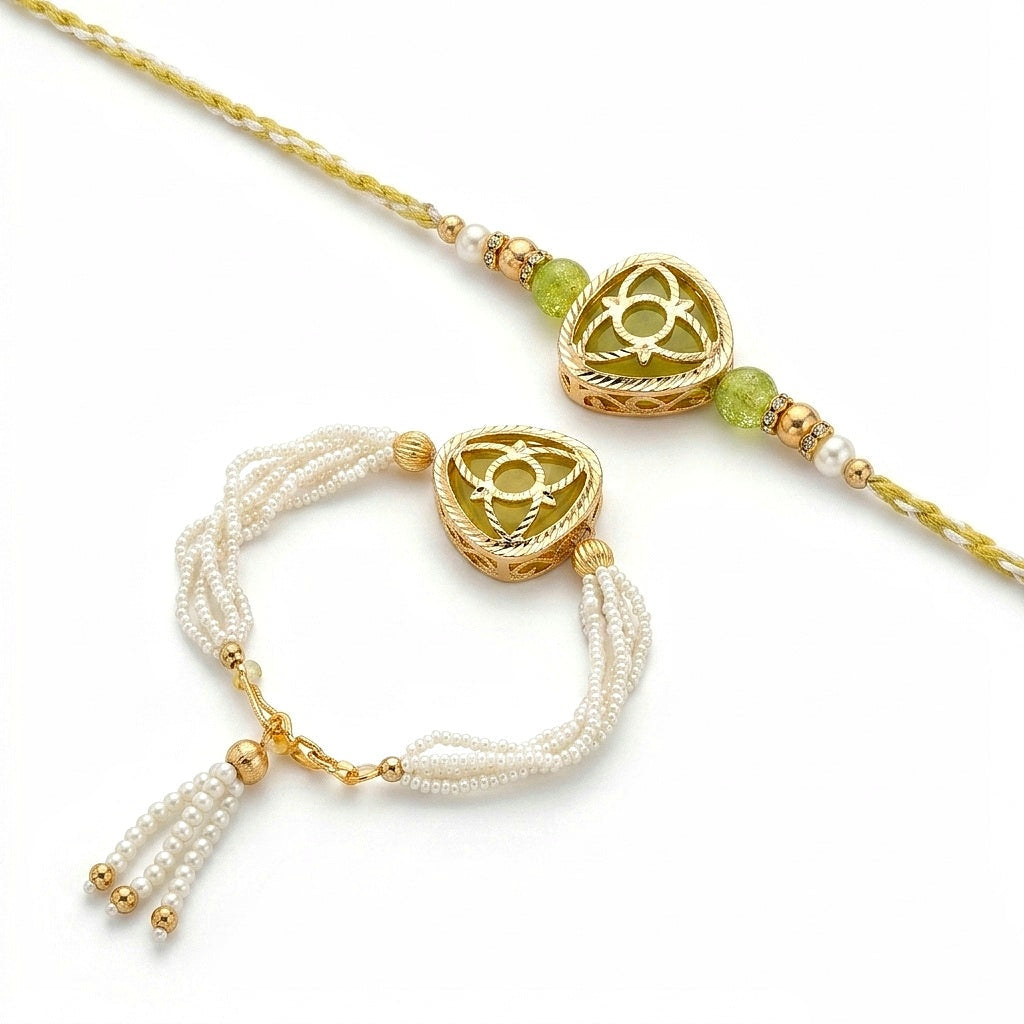 Elegant Pearl Tassel Rakhi Set