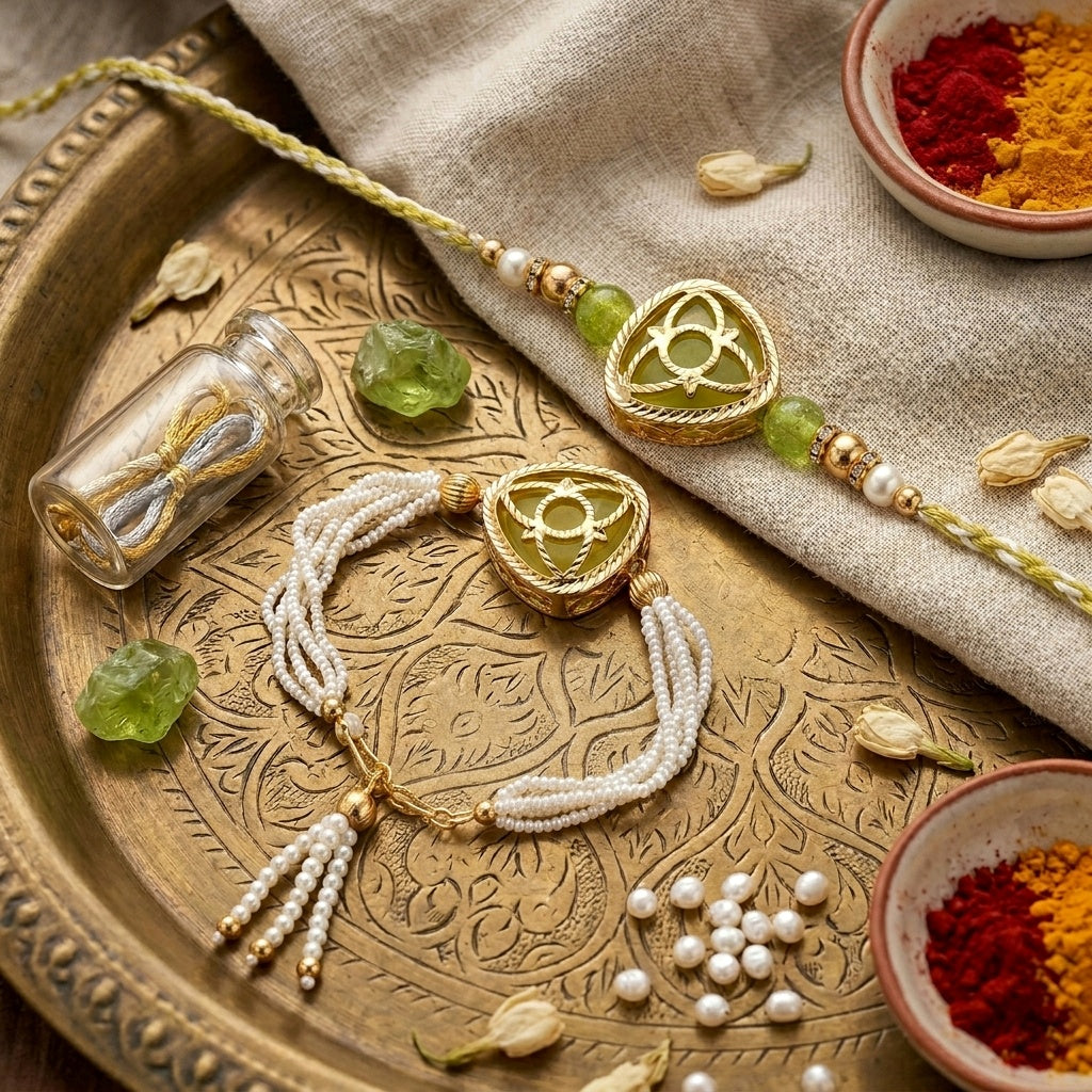 Elegant Pearl Tassel Rakhi Set