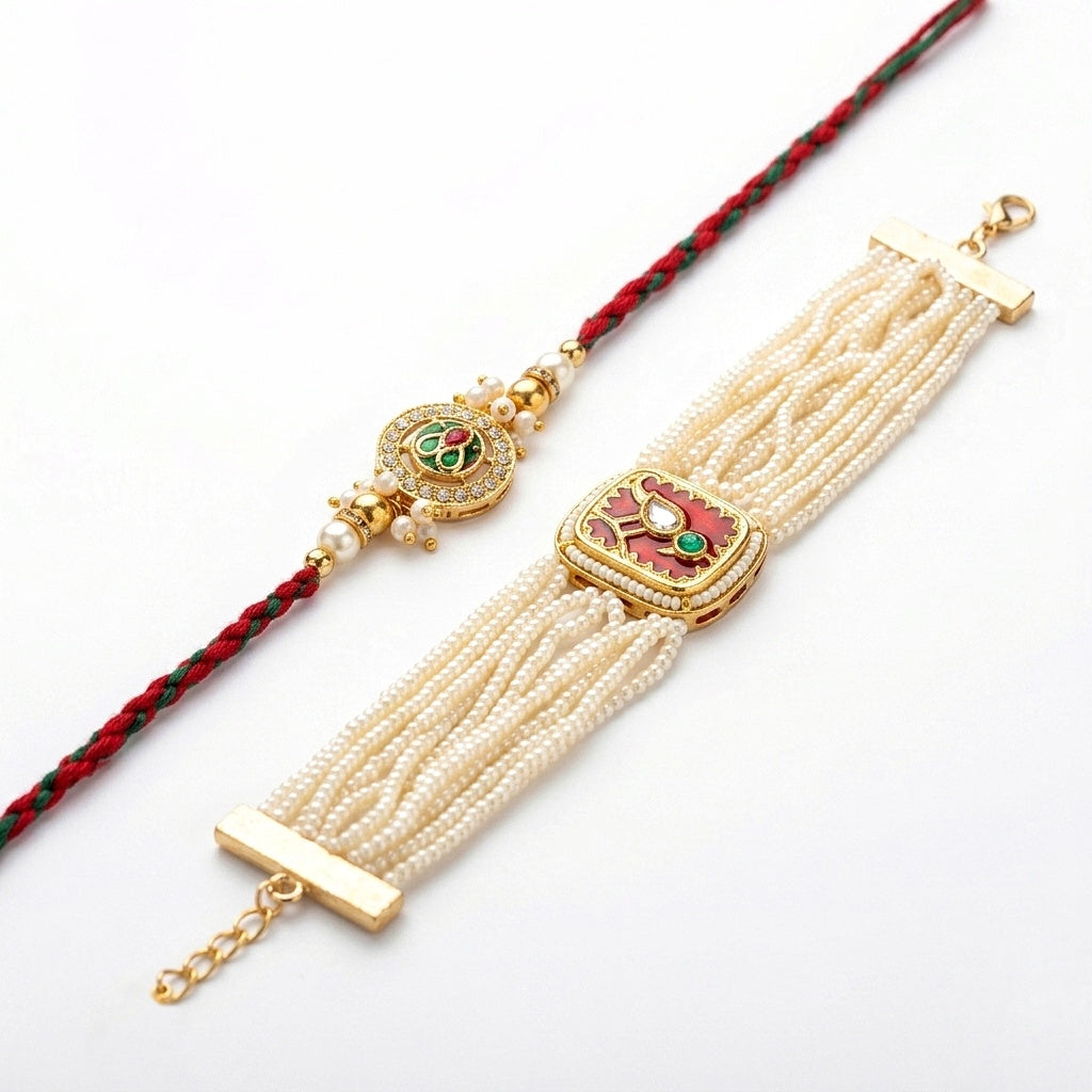 Maroon Pearl Bracelet Rakhi Set