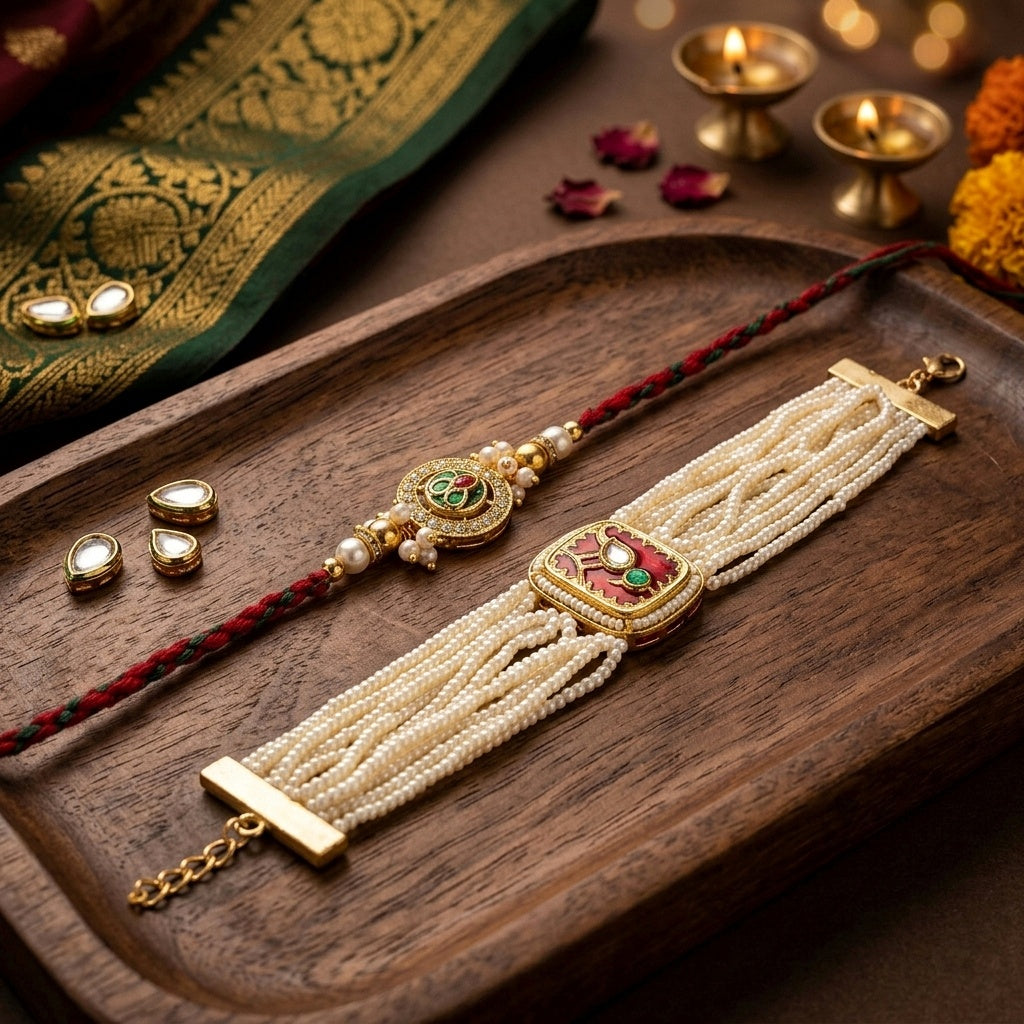 Maroon Pearl Bracelet Rakhi Set