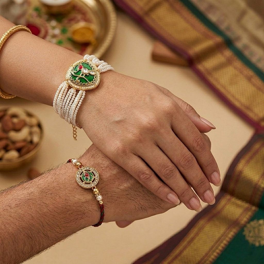 Emerald Pearl Rakhi Set