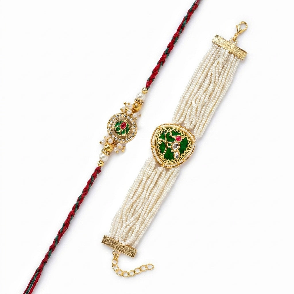 Emerald Pearl Rakhi Set