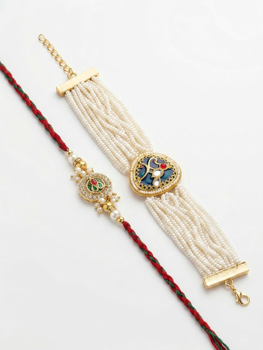 Royal Navy Pearl Bracelet Rakhi Set
