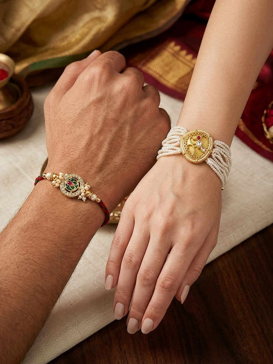 Golden Pearl Rakhi Set