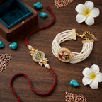Ruby Red Pearl Rakhi Set