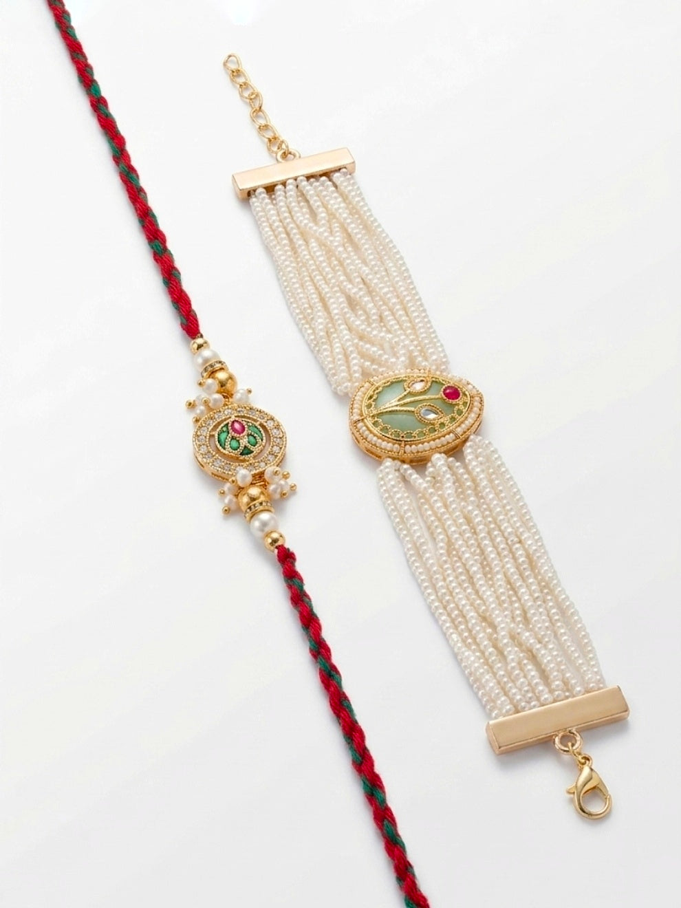 Mint Green Pearl Rakhi Set