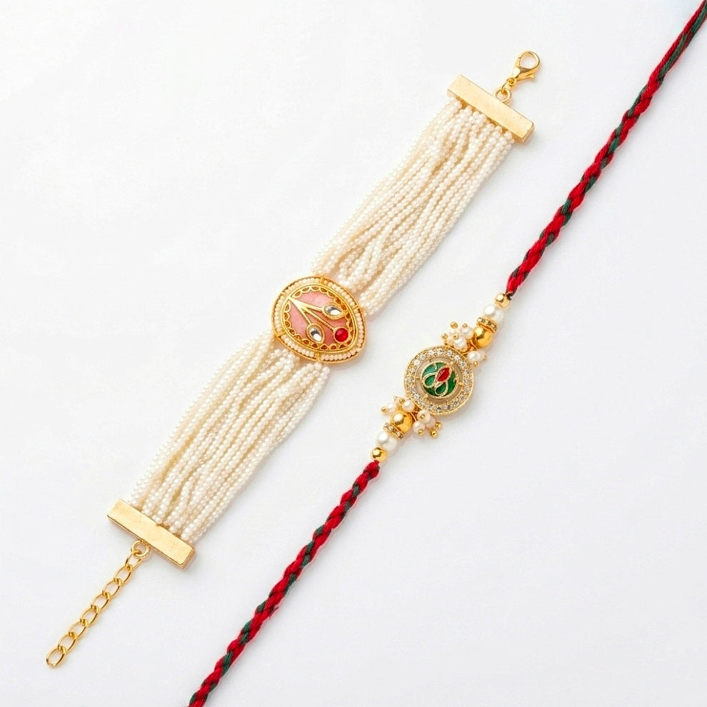 Elegant Pearl Rakhi Set