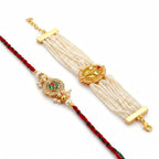 Gold Tone Pearl Rakhi Set