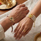 Gold Tone Pearl Rakhi Set
