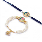 Blue Floral Pearl Rakhi Set