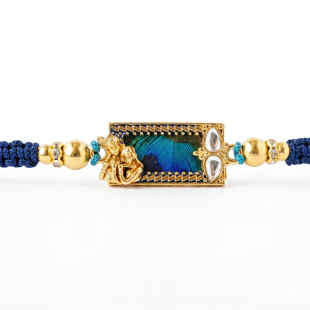 Krishna Peacock Feather Designer Rakhi Set