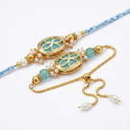 Aqua Blue Floral Designer Rakhi Set
