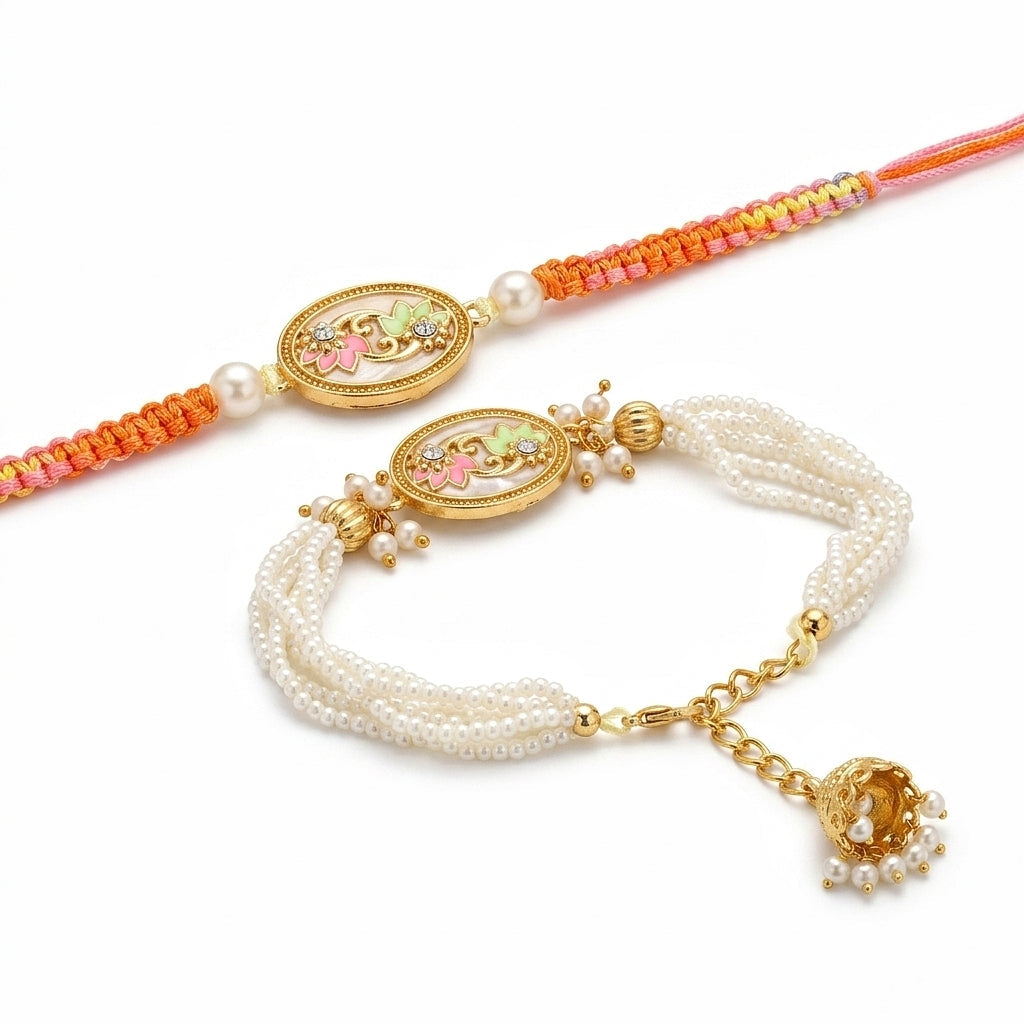 Pastel Floral Pearl with Matching Rakhi Set