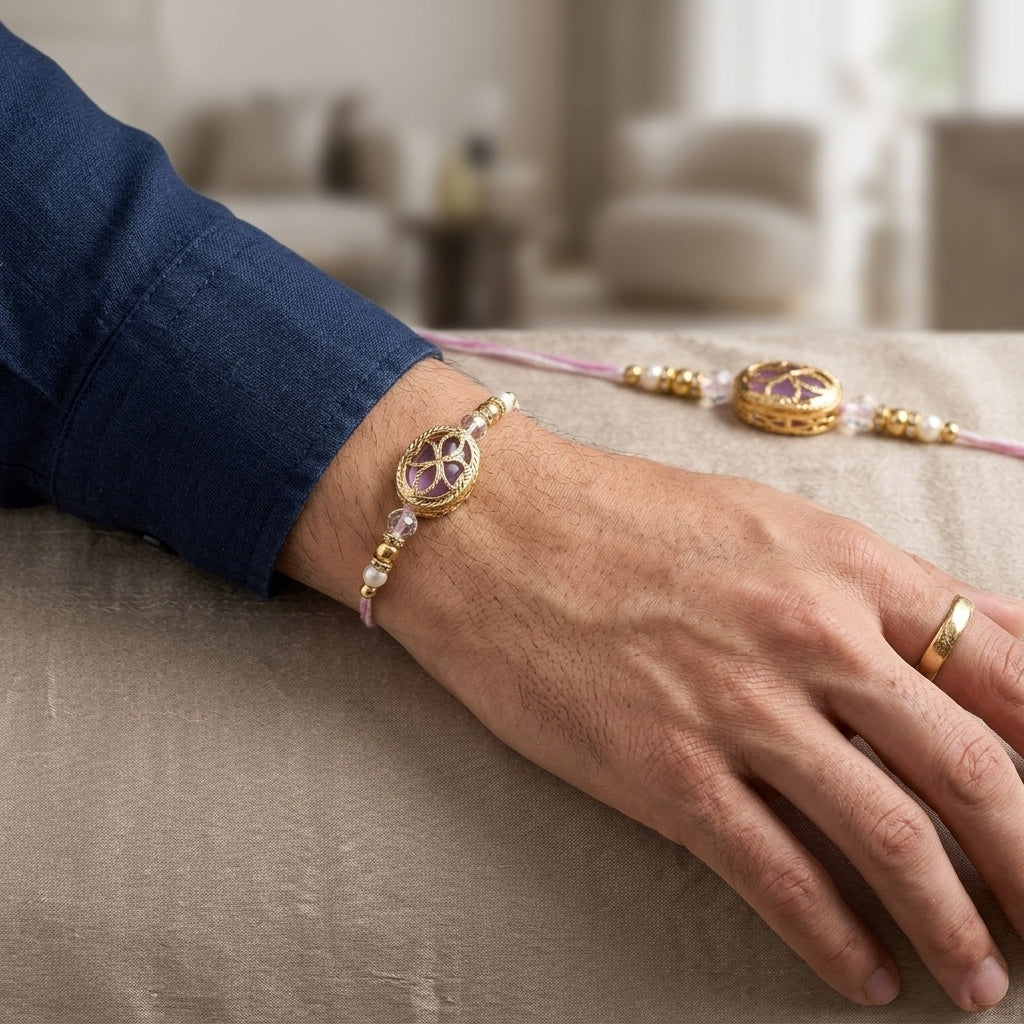 Pastel Pink Floral Designer Rakhi Set