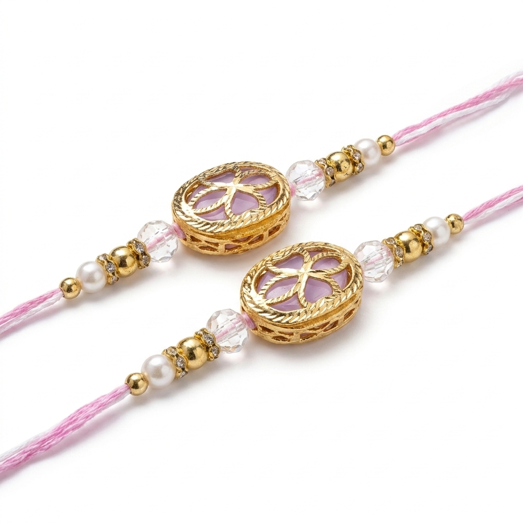 Pastel Pink Floral Designer Rakhi Set