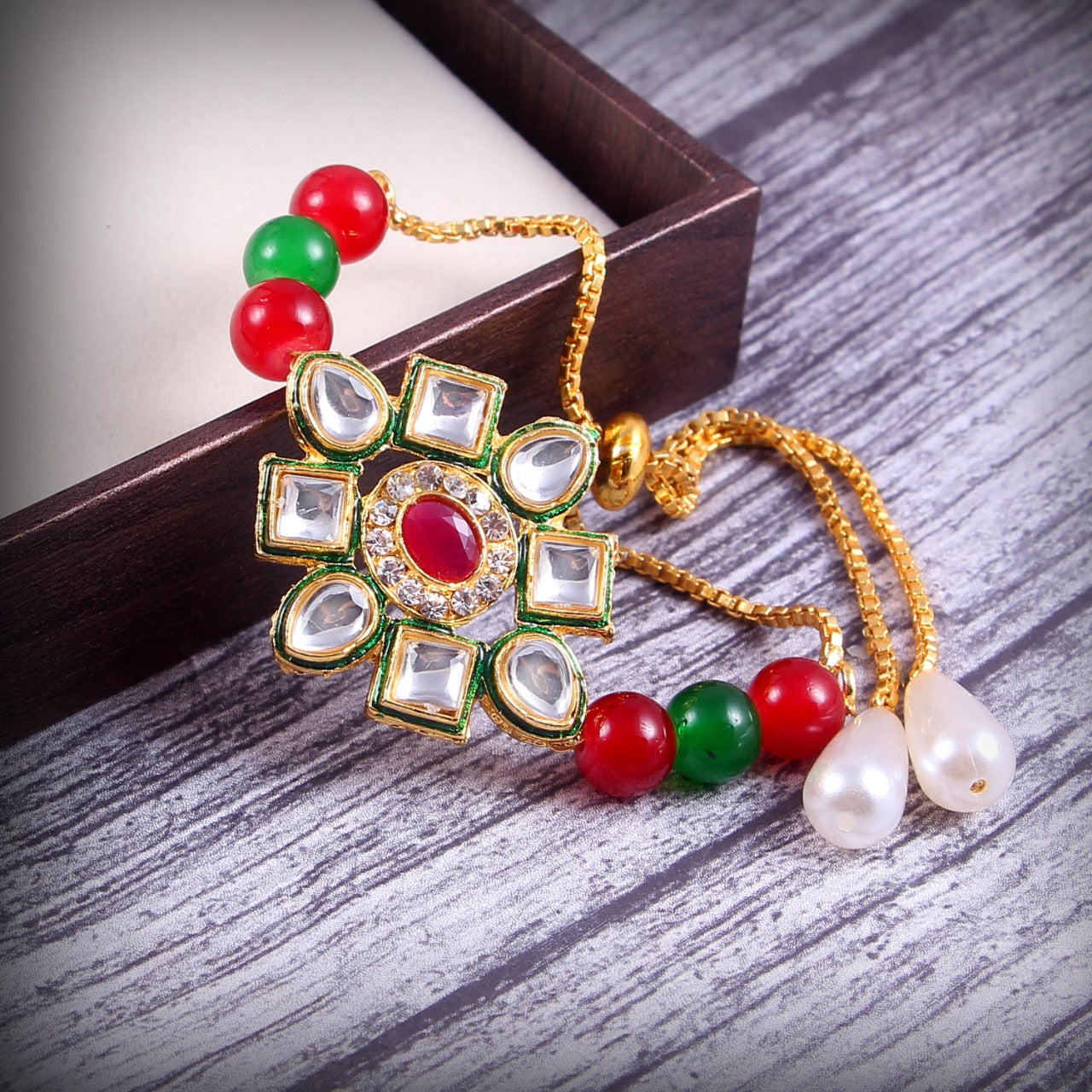 Elegant Kundan Rakhi With Free Chawal & Kumkum