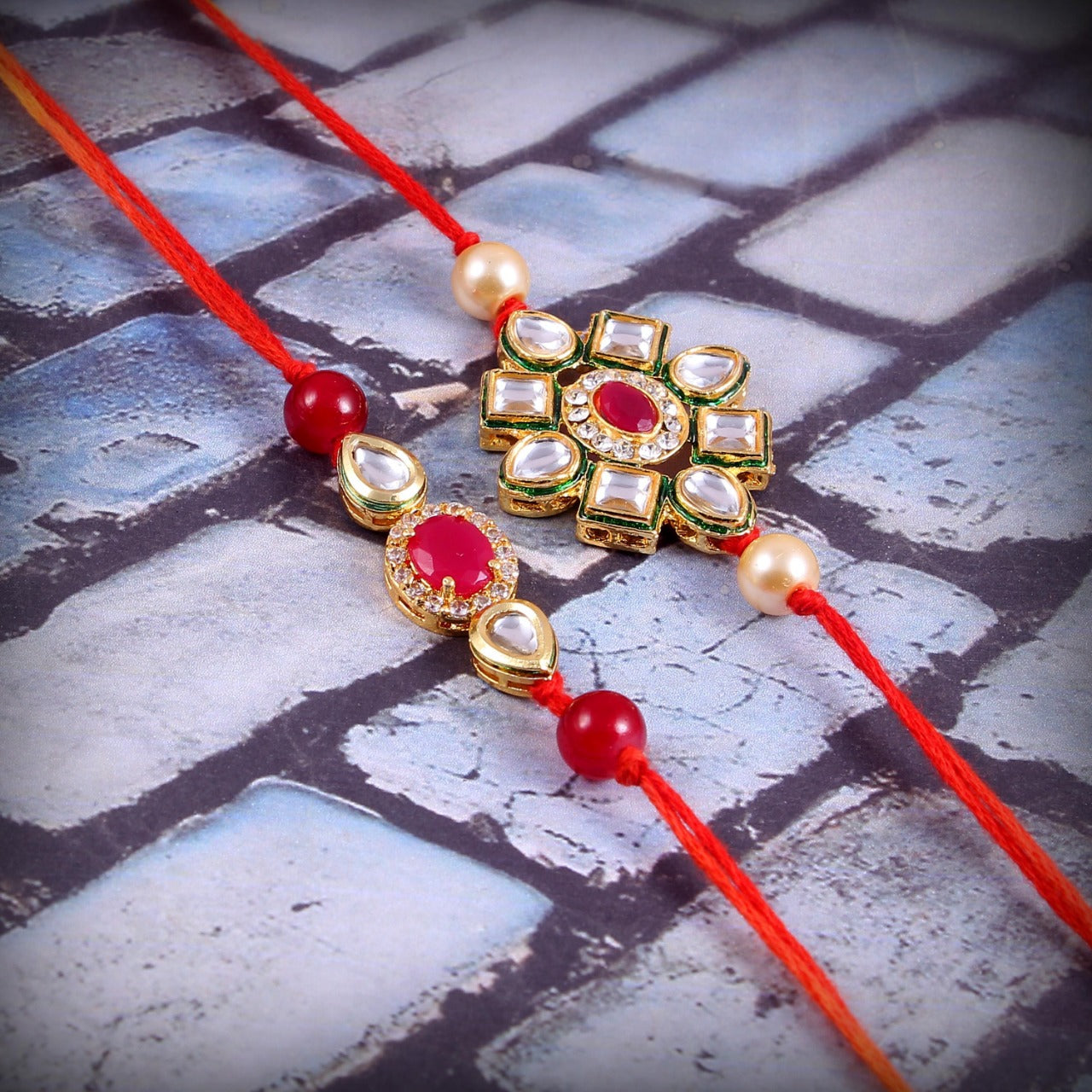Elegant Kundan Rakhi With Free Chawal & Kumkum