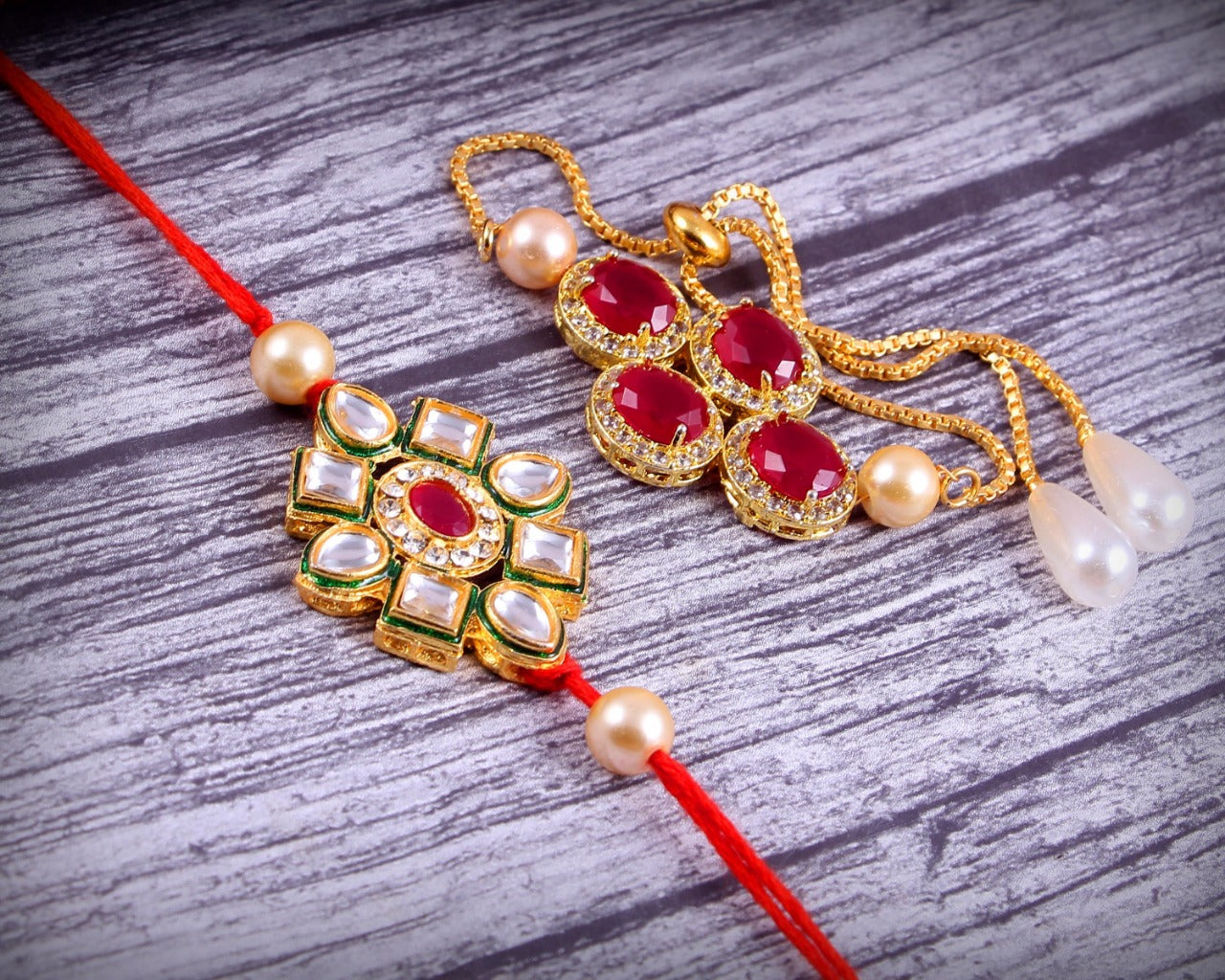 Elegant Kundan Rakhi With Free Chawal & Kumkum