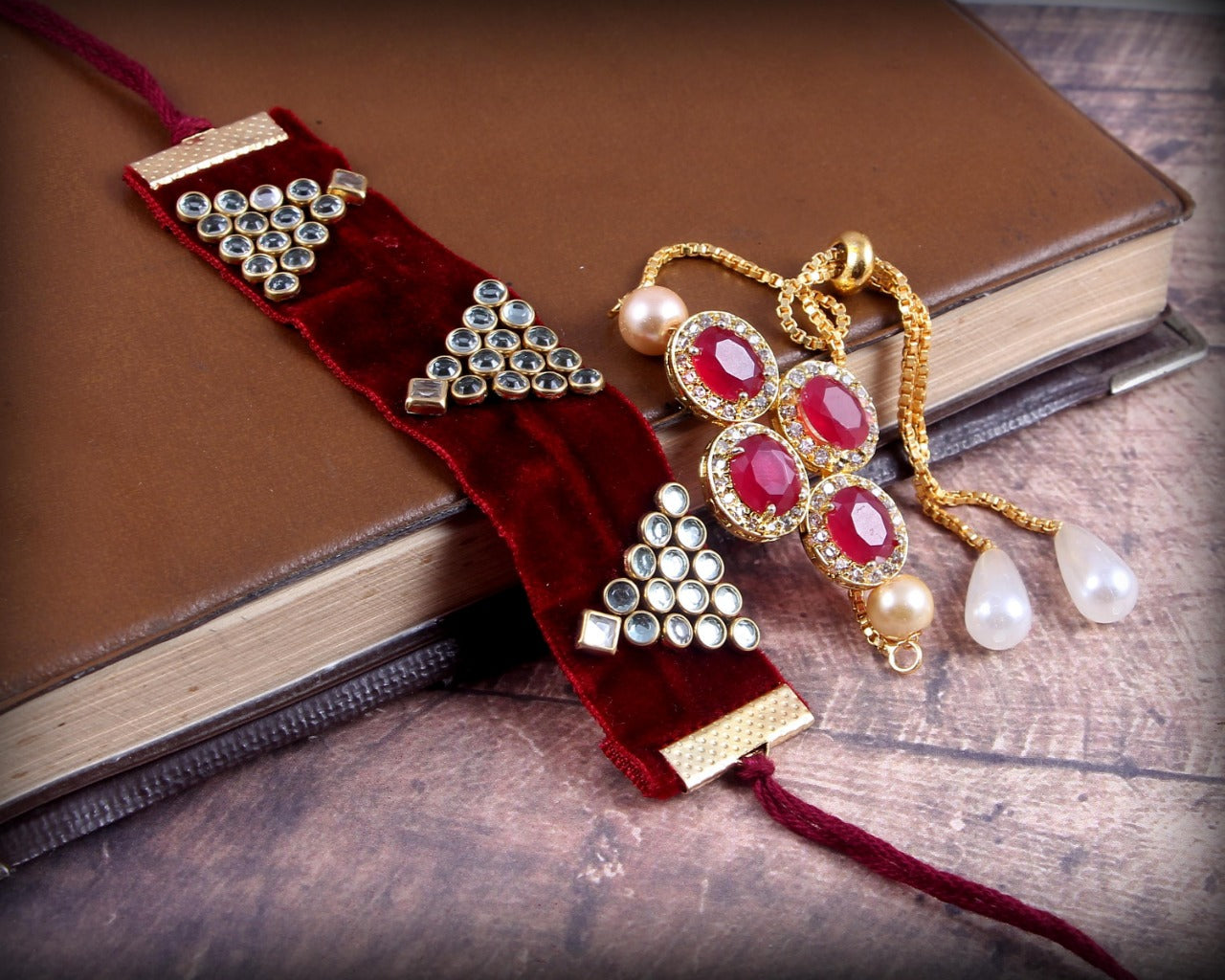 Elegant Kundan Rakhi With Free Chawal & Kumkum