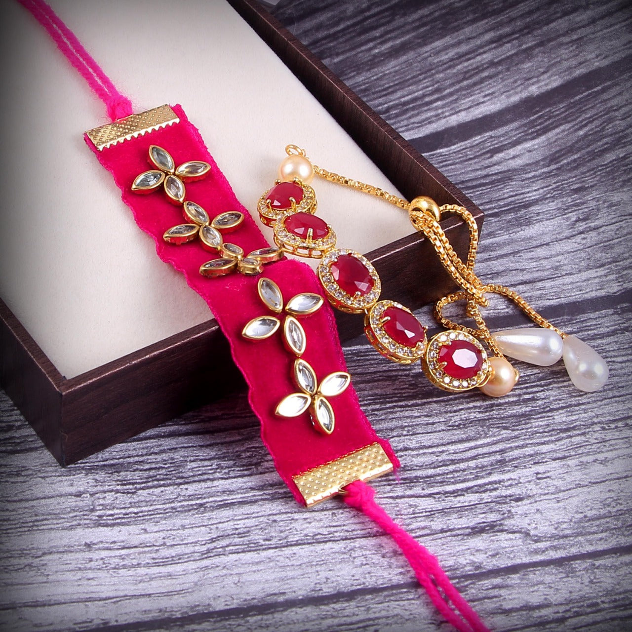 Elegant Kundan Rakhi With Free Chawal & Kumkum
