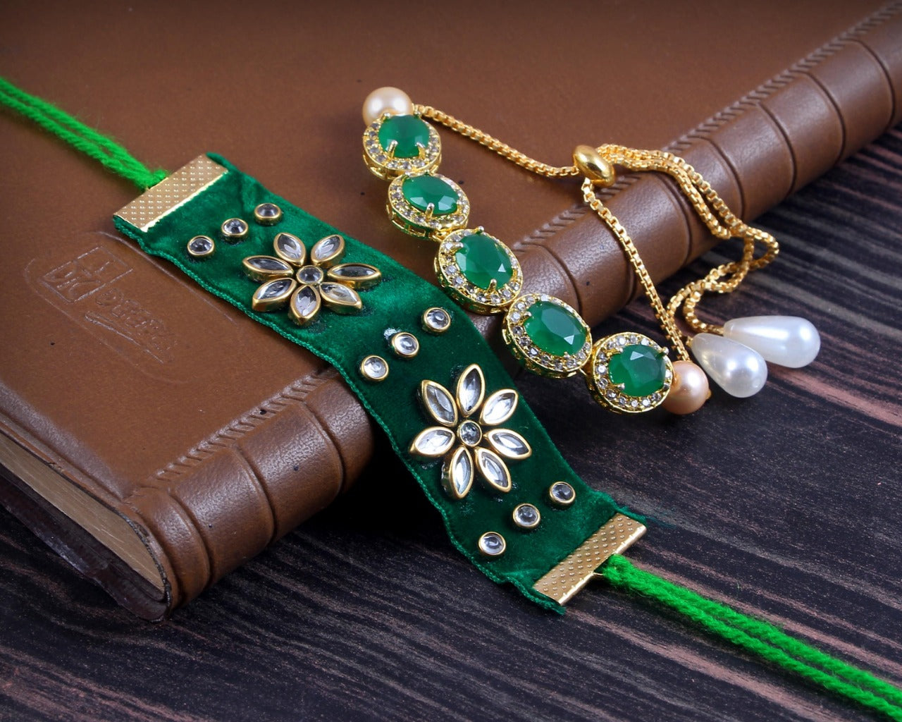 Elegant Kundan Rakhi With Free Chawal & Kumkum