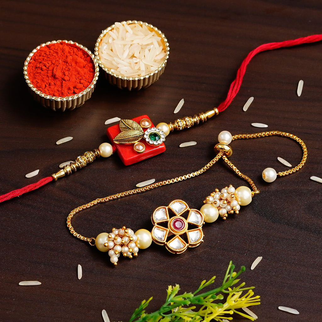 Designer Rakhi Set with Free Kumkum & Chawal