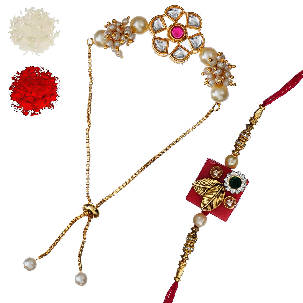 Designer Rakhi Set with Free Kumkum & Chawal