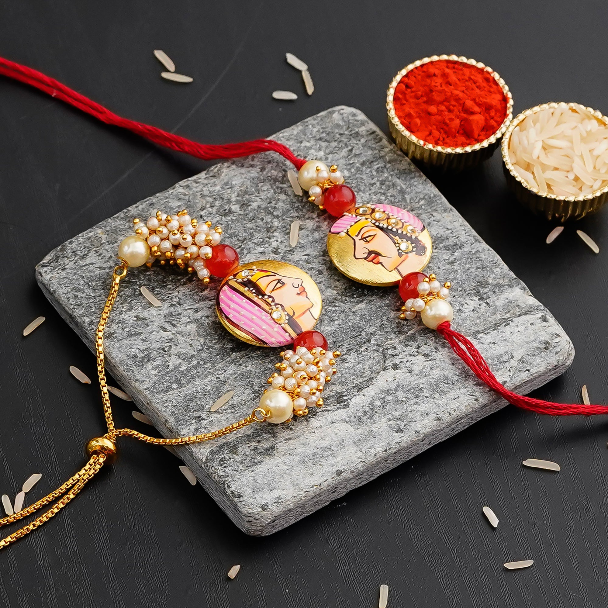 Designer Rakhi  Set with Free Kumkum & Chawal