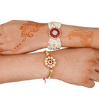 Kundan Pearl Rakhi Set with Free Chawal & Kumkum