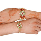 Kundan Pearl Rakhi Set with Free Chawal & Kumkum