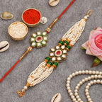 Kundan Pearl Rakhi Set with Free Chawal & Kumkum