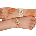 Kundan Pearl Rakhi Set with Free Chawal & Kumkum