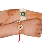 Kundan Pearl Rakhi Set with Free Chawal & Kumkum