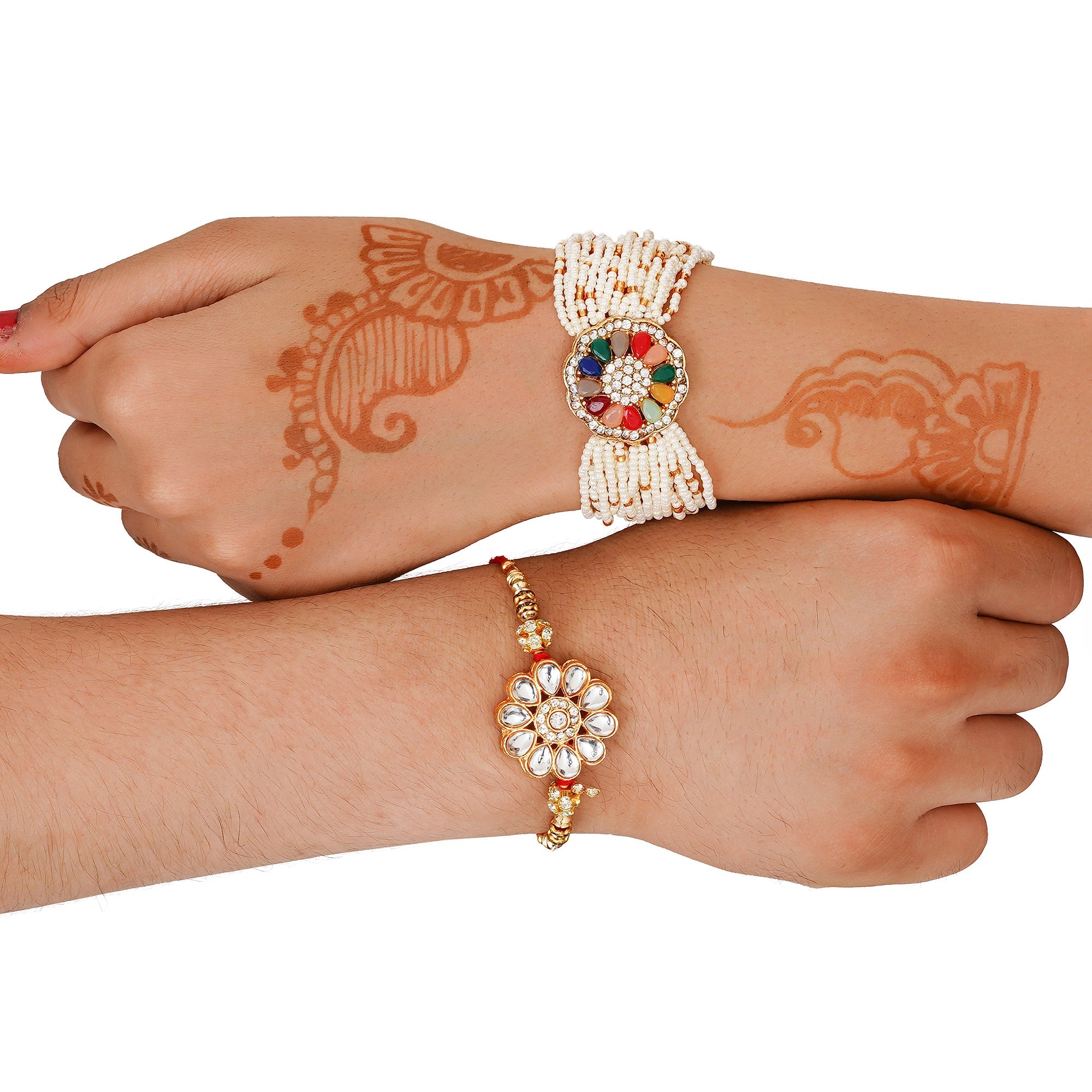 Kundan Pearl Rakhi Set with Free Chawal & Kumkum