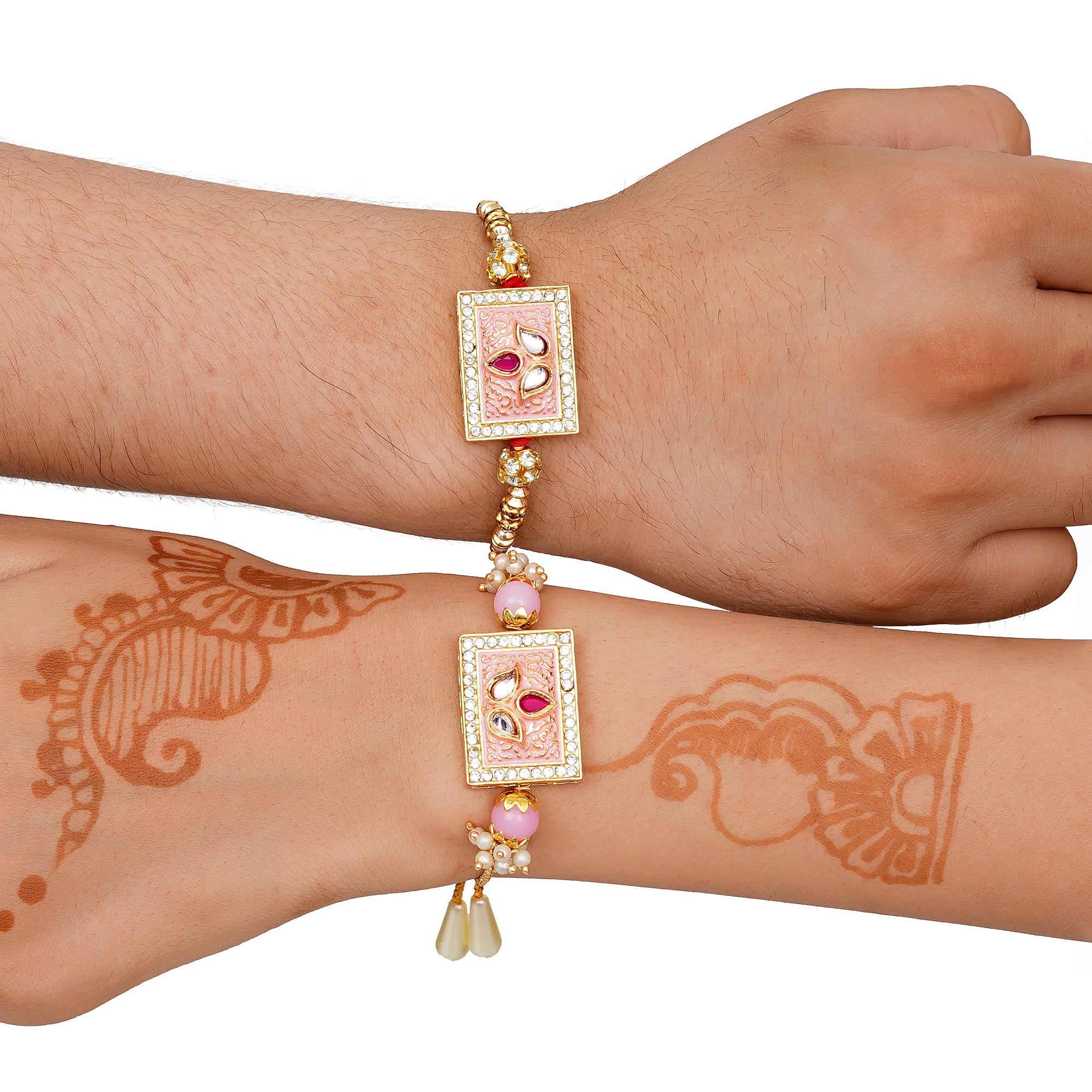 Meenakari Rakhi Bracelet Set with Free Chawal & Kumkum