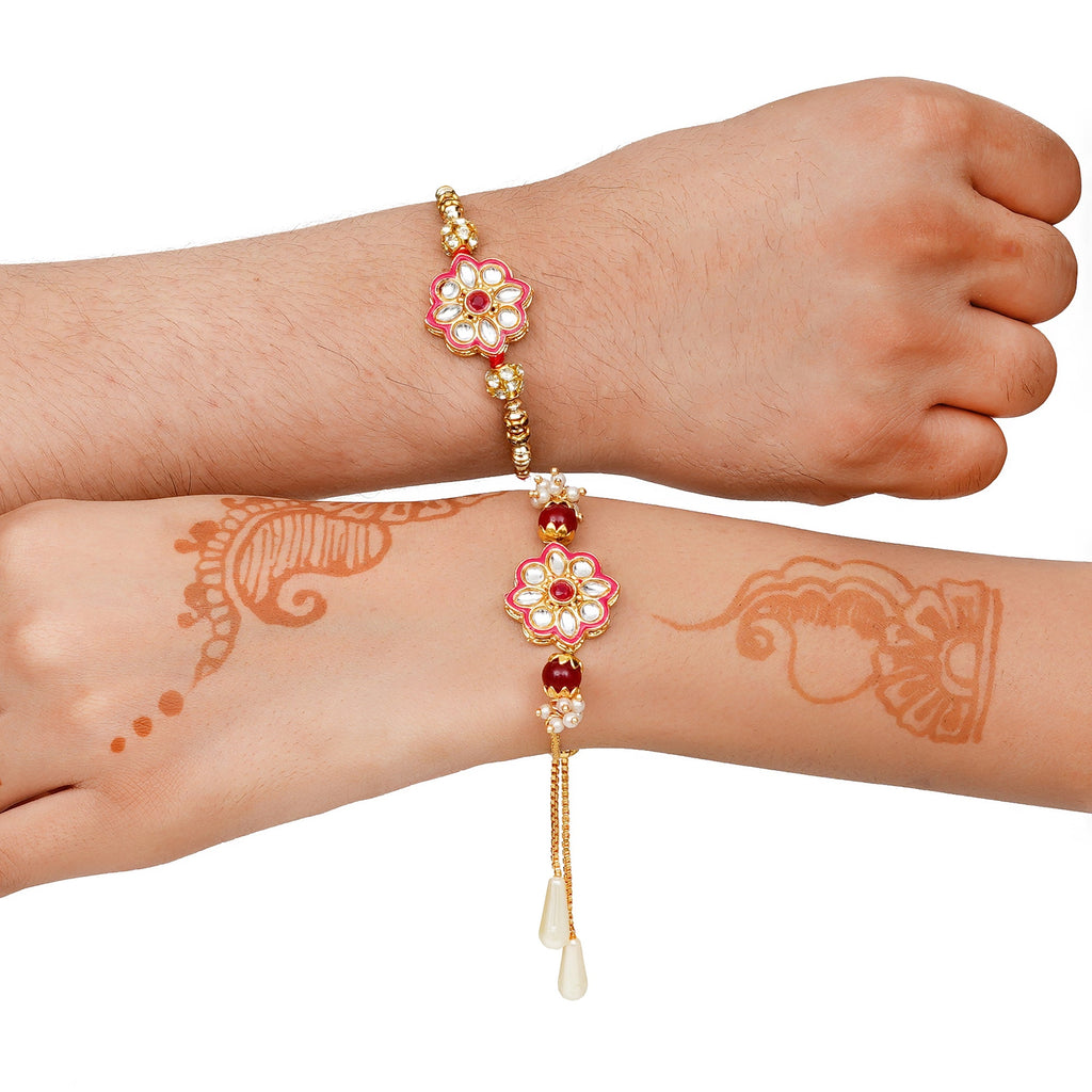 Meenakari Rakhi Bracelet Set with Free Chawal & Kumkum