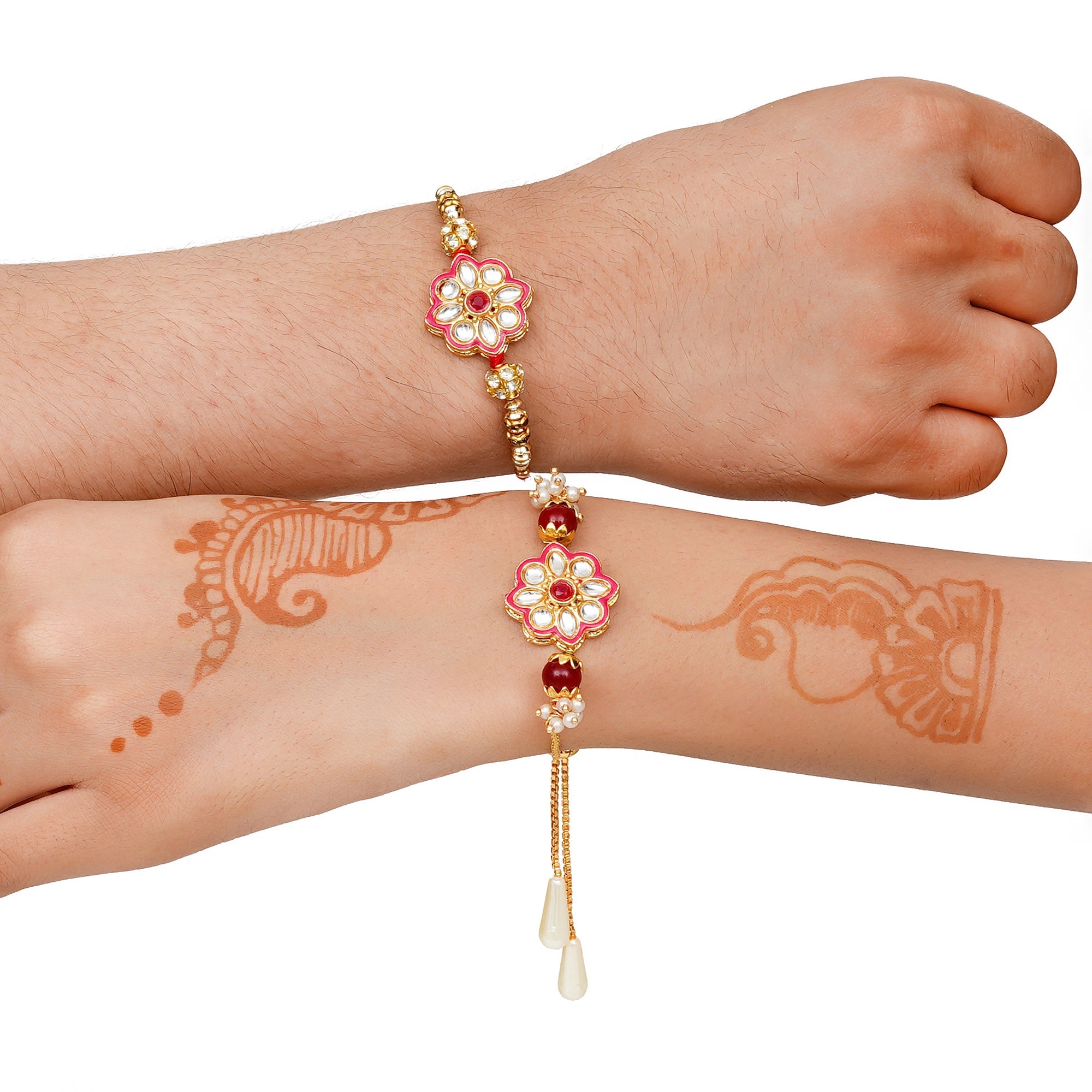 Meenakari Rakhi Bracelet Set with Free Chawal & Kumkum