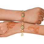 Traditional Meenakari Rakhi & Bracelet Combo with Free Chawal & Kumkum