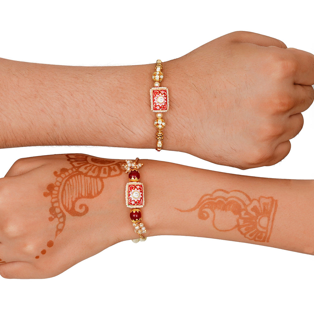Meenakari Rakhi & Bracelet Set with Free Chawal & Kumkum