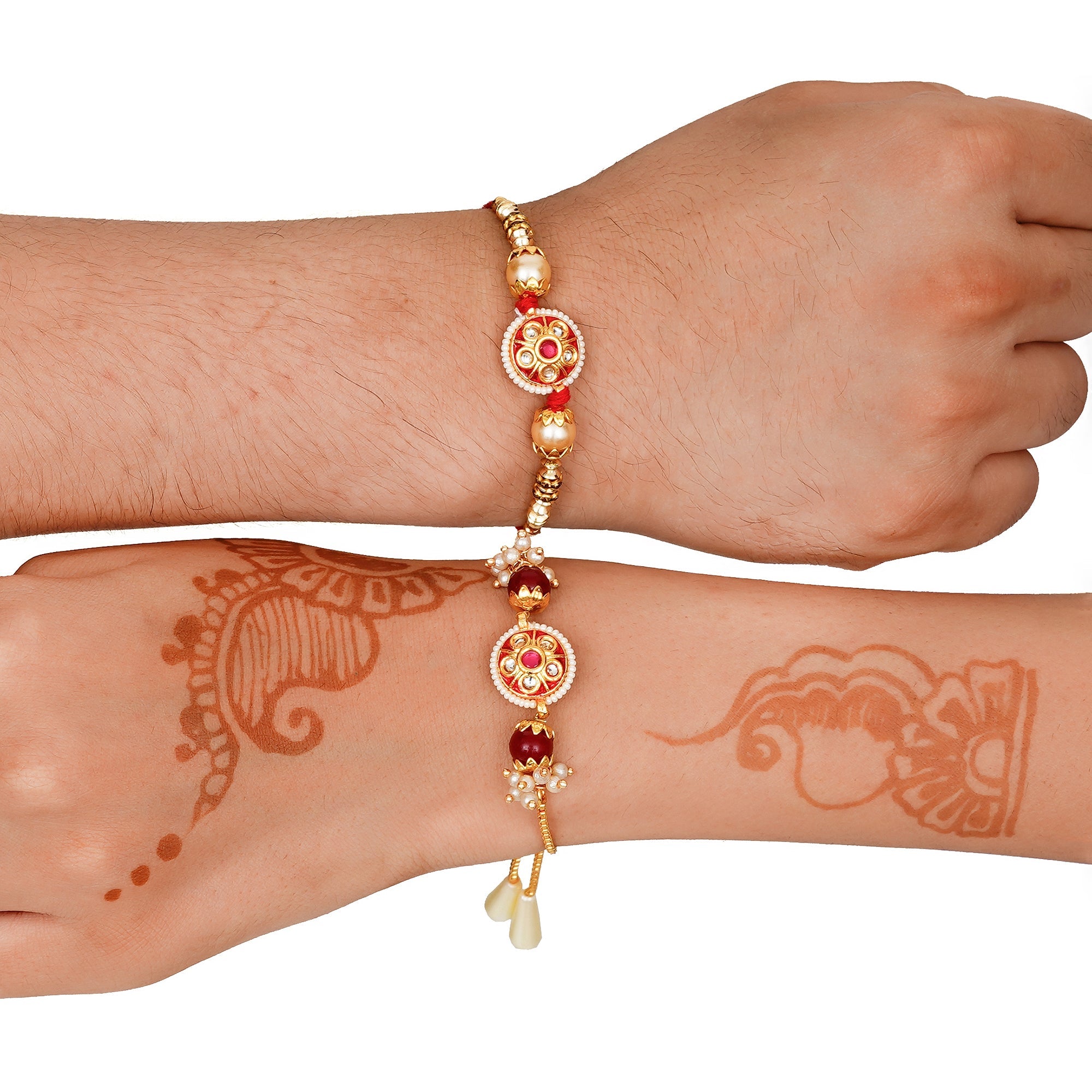 Meenakari Rakhi & Bracelet Set with Free Chawal & Kumkum