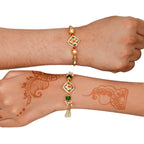Meenakari Rakhi & Bracelet Set with Free Chawal & Kumkum