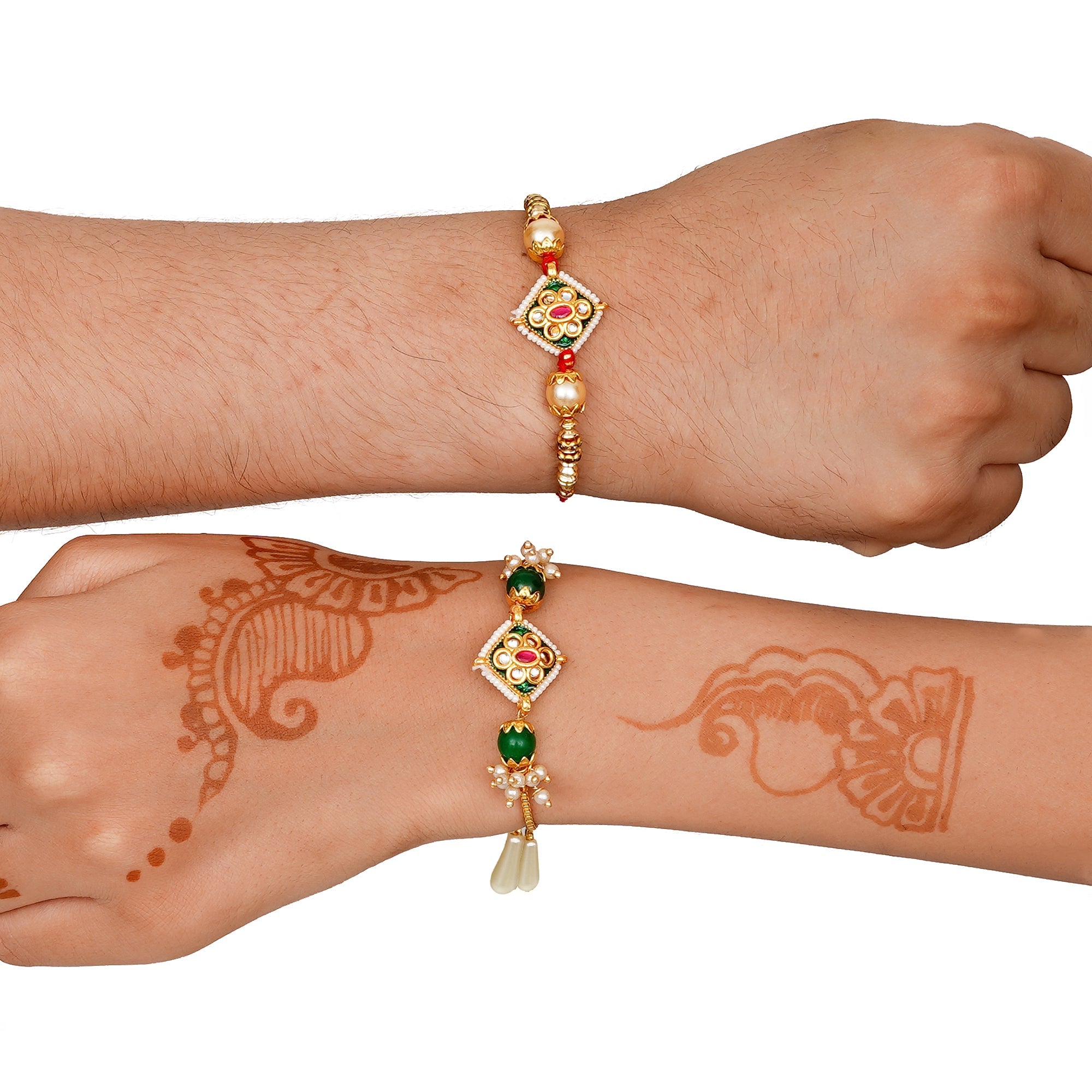 Meenakari Rakhi & Bracelet Set with Free Chawal & Kumkum