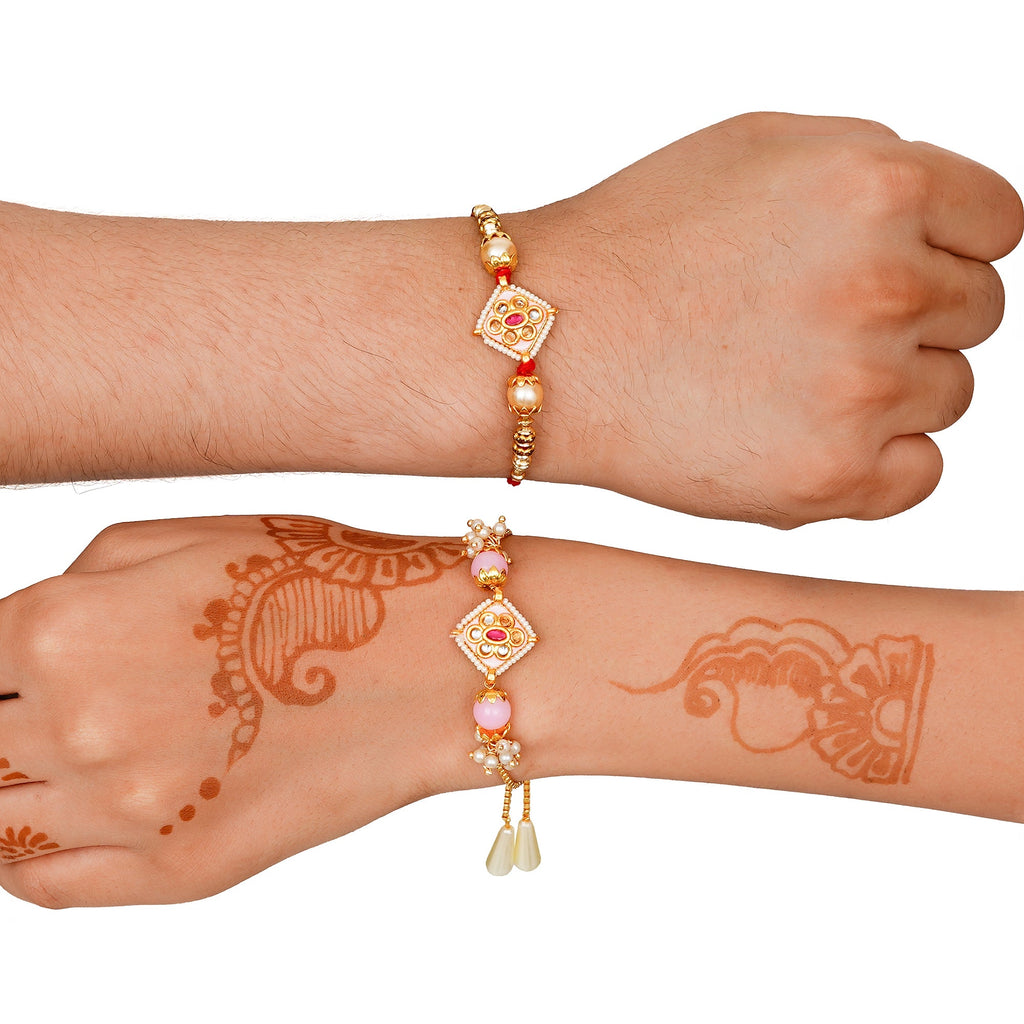 Meenakari Rakhi & Bracelet Set with Free Chawal & Kumkum