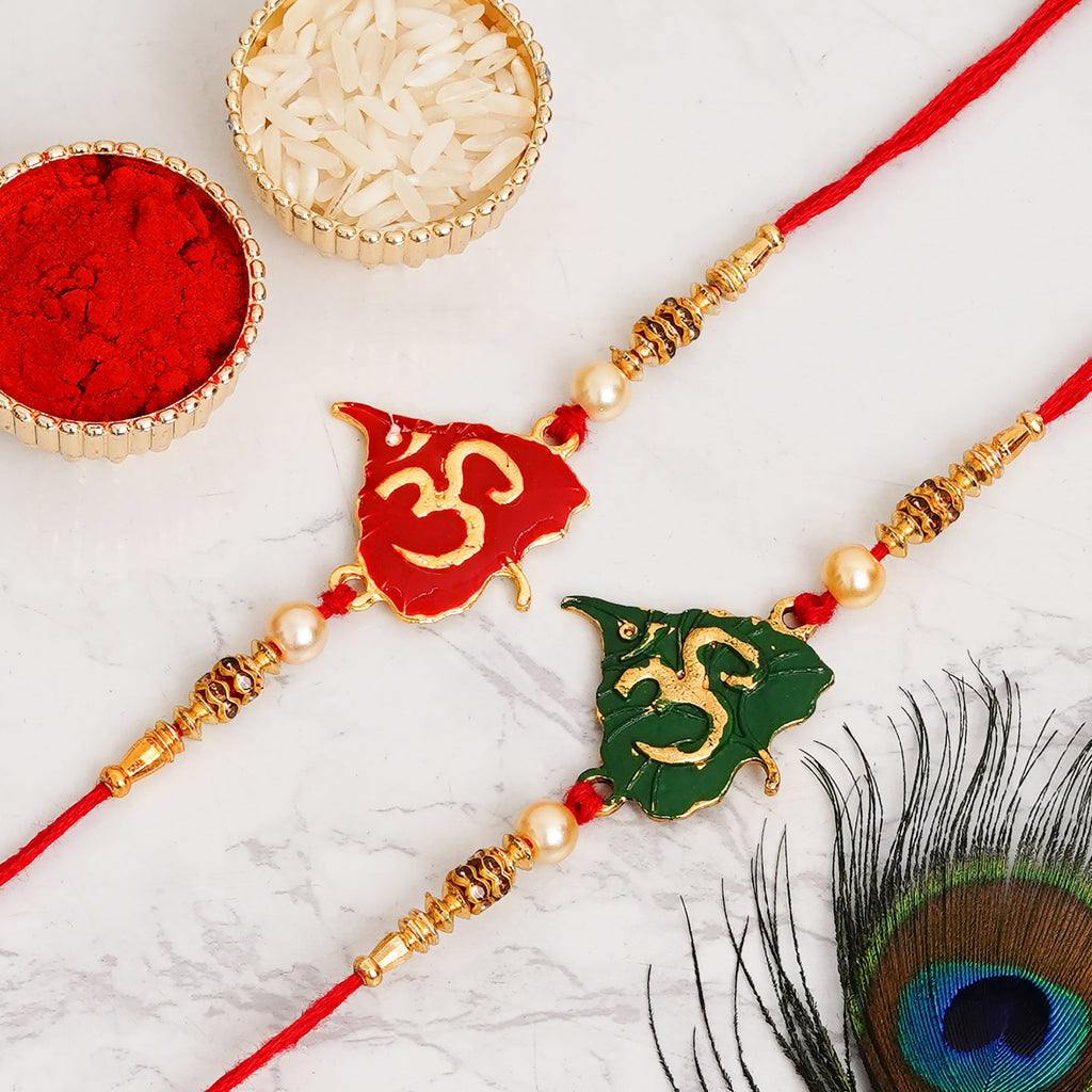 Meenakari Rakhi & Bracelet Set with Free Chawal & Kumkum