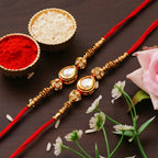 Meenakari Rakhi & Bracelet Set with Free Chawal & Kumkum