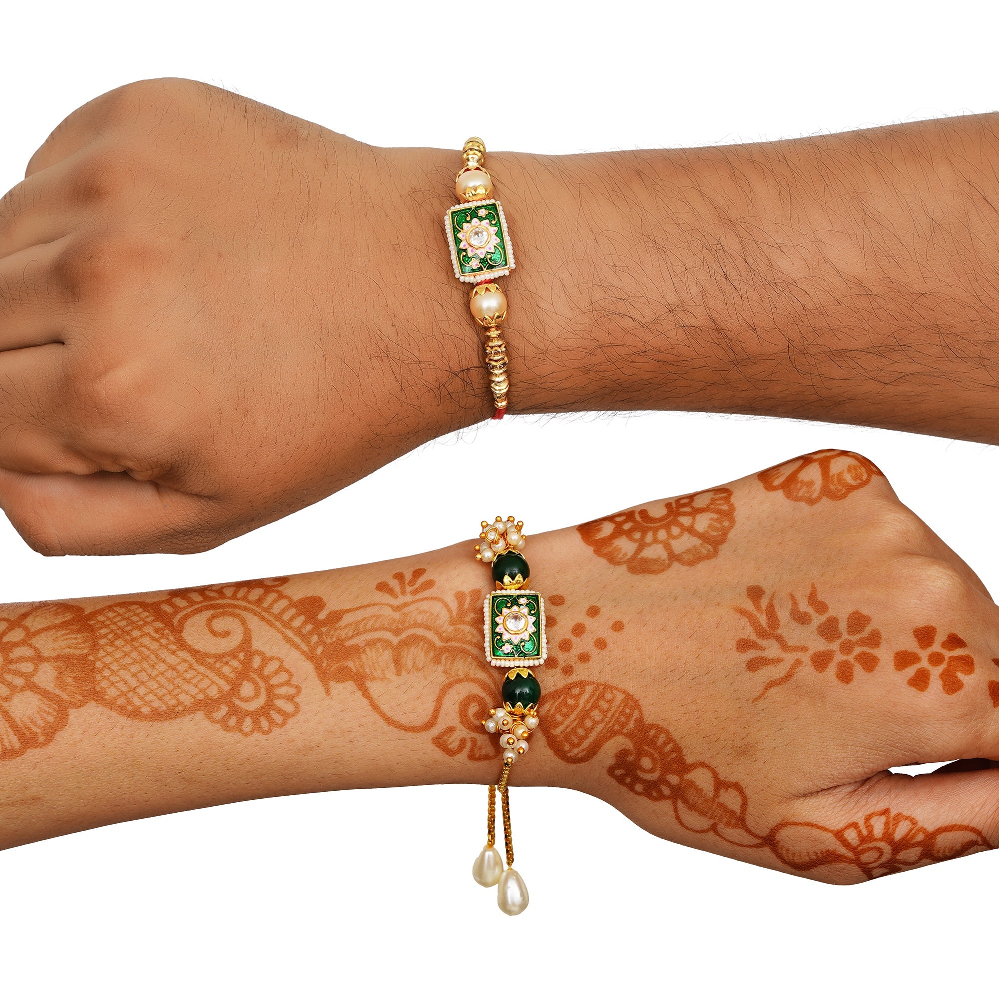 Meenakari Rakhi & Bracelet Set with Free Chawal & Kumkum