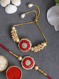 Designer Kundan Rakhi & Bracelet Set with Free Chawal & Kumkum