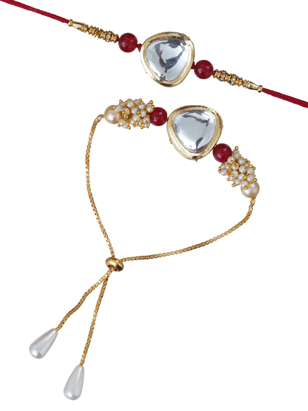 Designer Kundan Rakhi & Bracelet Set with Free Chawal & Kumkum