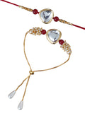 Designer Kundan Rakhi & Bracelet Set with Free Chawal & Kumkum