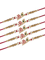 Designer Kundan Rakhi & Bracelet Set with Free Chawal & Kumkum